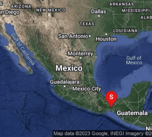 Mapa de México con indicador de sismo en Oaxaca