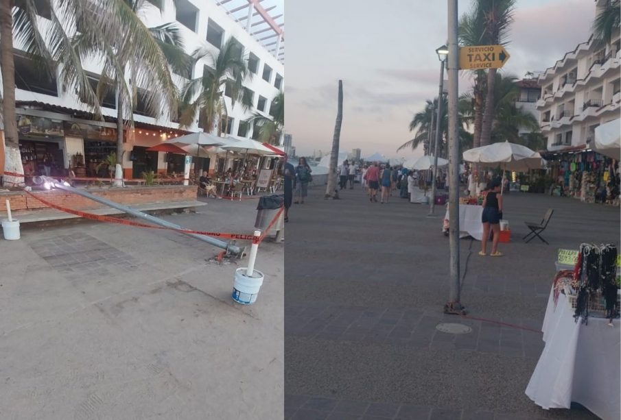 Poste caído en el Centro de Puerto Vallarta