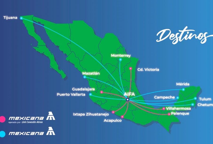 Mapa de los vuelos de Mexicana de Aviación