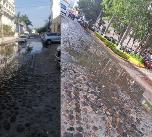 Derrame de aguas negras en calle por Playa de Oro