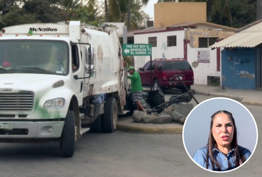 Mirtha Villalvazo y camión de basura