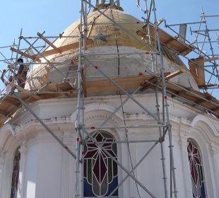 Obra en la cúpula del Templo de Guadalupe