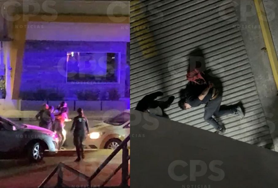 Policías golpeando a joven esposado