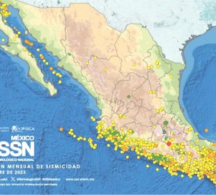 Mapa de sismicidad en México durante 2023