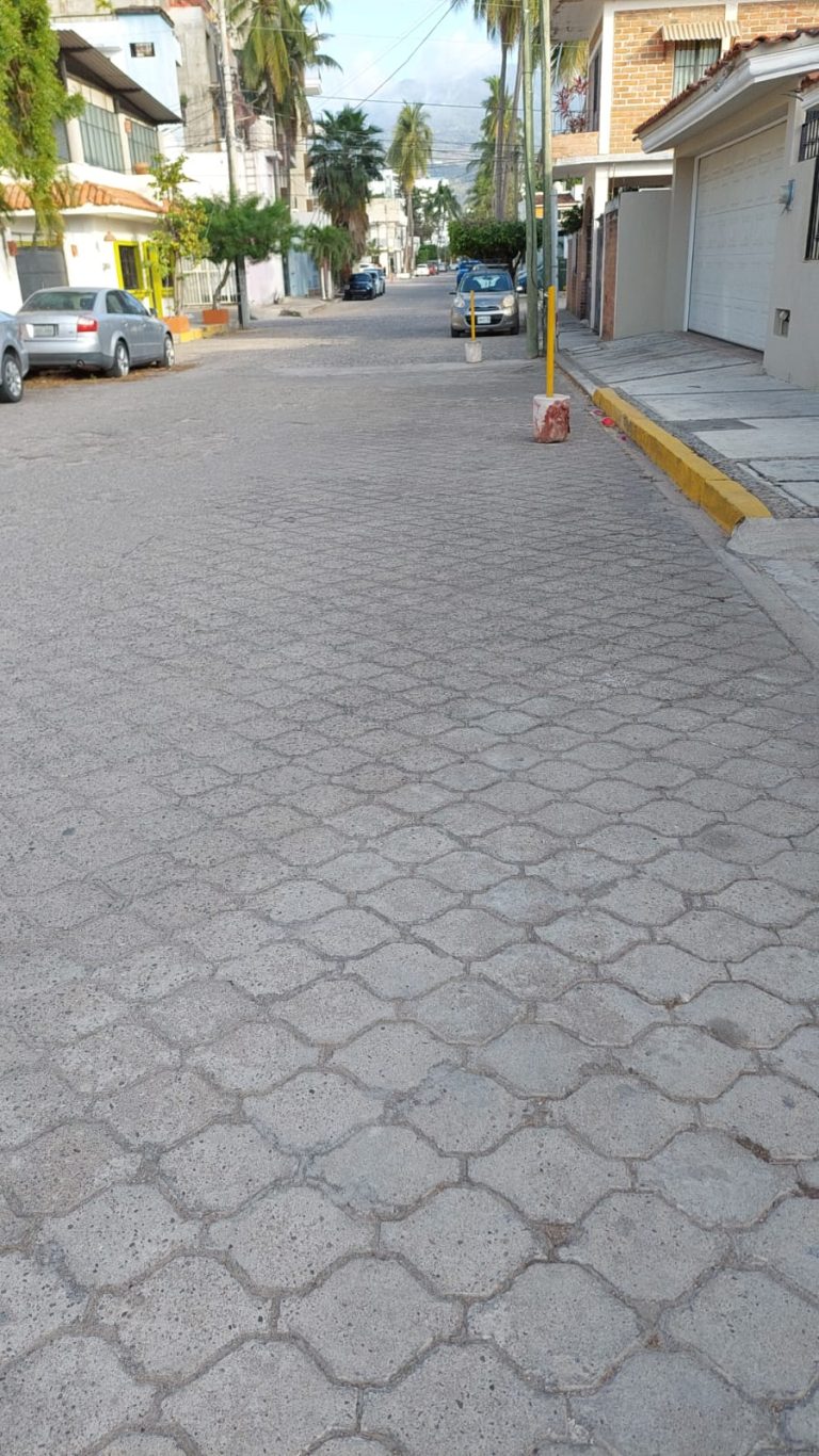 Calle con diferentes secciones marcadas como estacionamiento privado