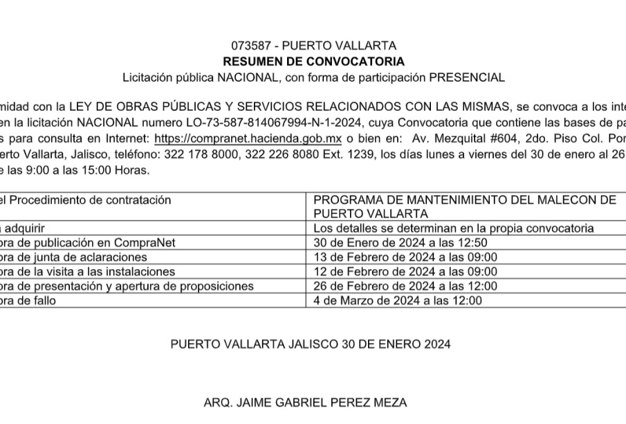 Convocatoria licitación pública nacional