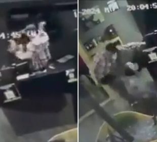 Hombre golpeando a empleada en Estado de México