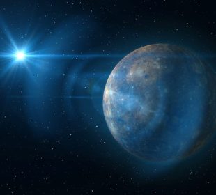 Planetas Mercurio y la Tierra en el universo