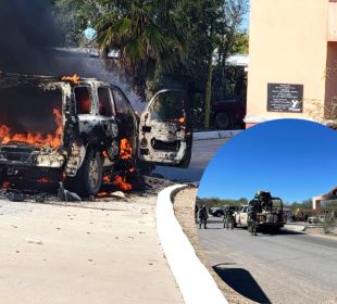 Operativo y auto quemandose por balcera en Santa Ana, Sonora