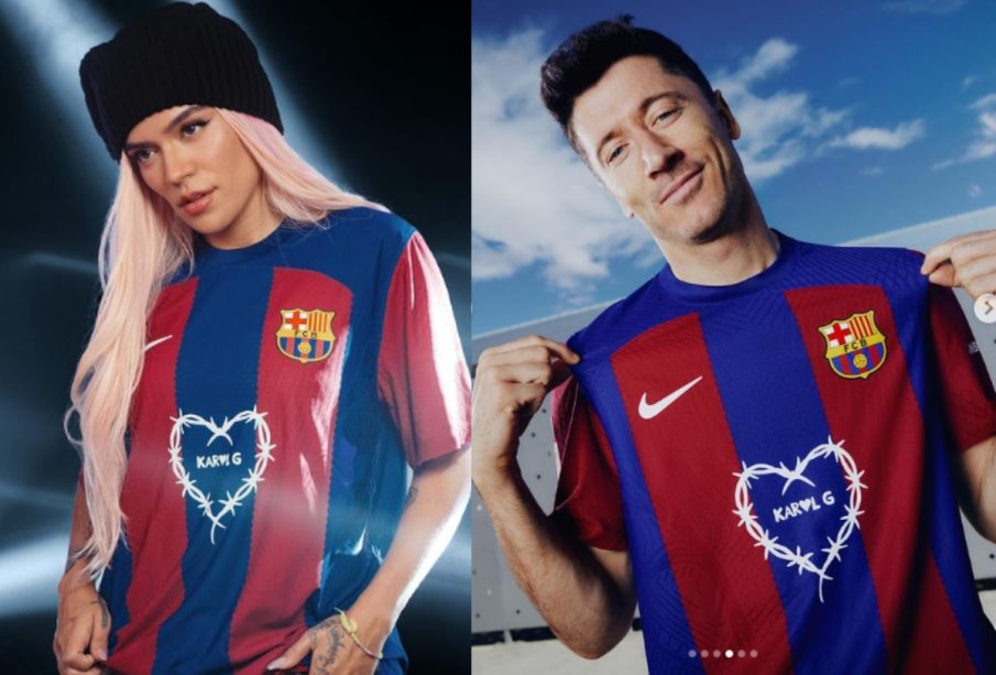 Karol G en jersey de Barcelona