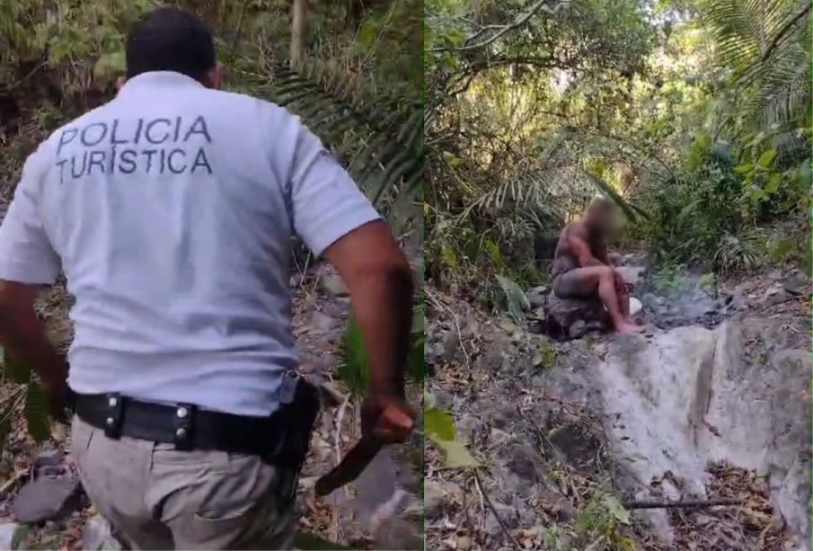 Policías rescatando a extranjero en cerro