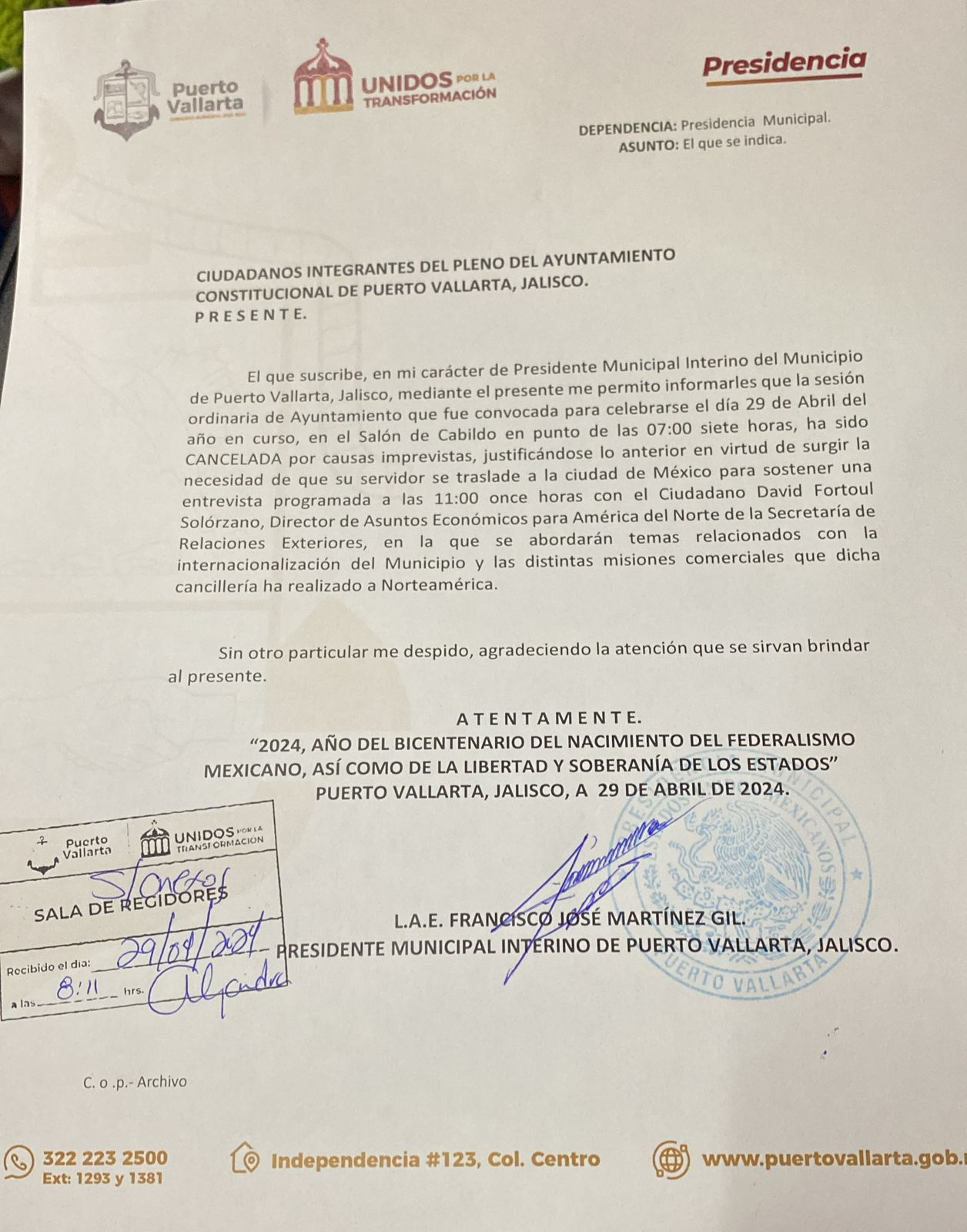 Cancelan sesión de Ayuntamiento de Puerto Vallarta y no cumplirá la ley el alcalde