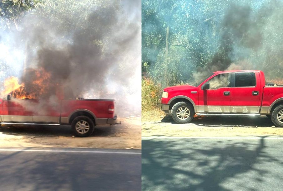 Camioneta arde en llamas