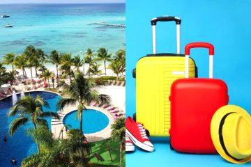 Playa y maletas de vacaciones