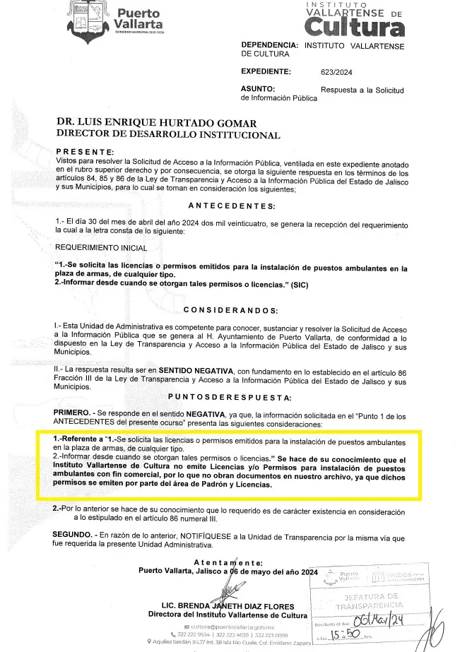 Documento del Instituto Vallartense de Cultura