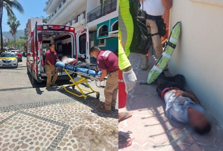 Hombre trasladado en ambulancia