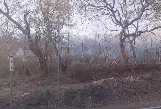 Incendio en pastizal provoca baja visibilidad en la federal 200