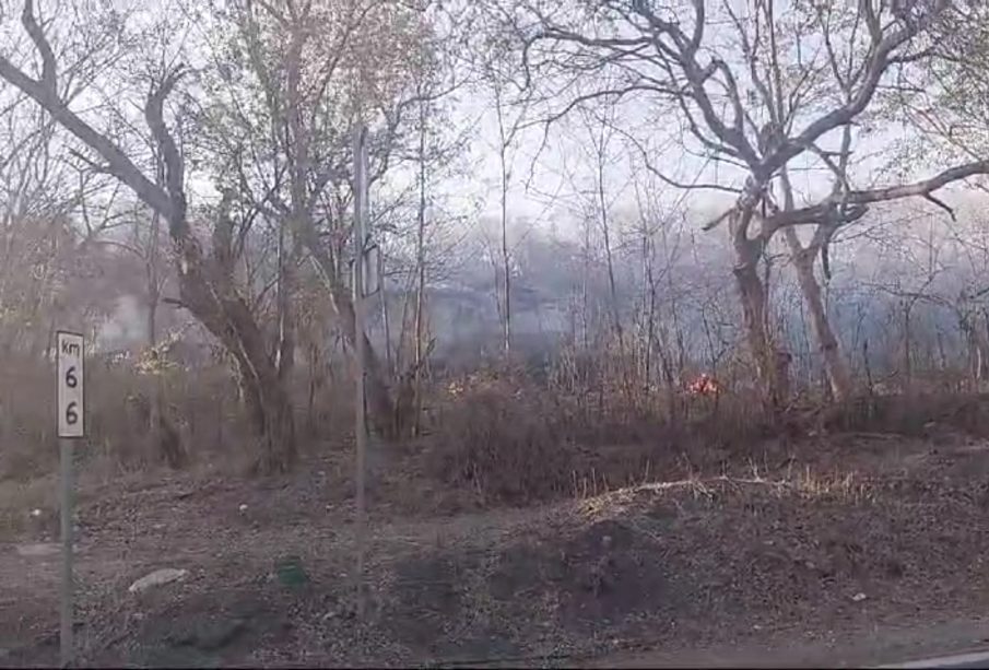 Incendio en pastizal provoca baja visibilidad en la federal 200