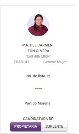 Bajan a última posición de lista plurinominal a las diputaciones locales a Ma. Del Carmen
