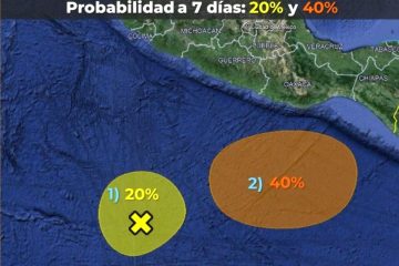 Mapa de dos zonas de baja presión en el Pacífico Mexicano