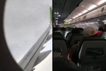 Pasajeros de avión pasando por turbulencia