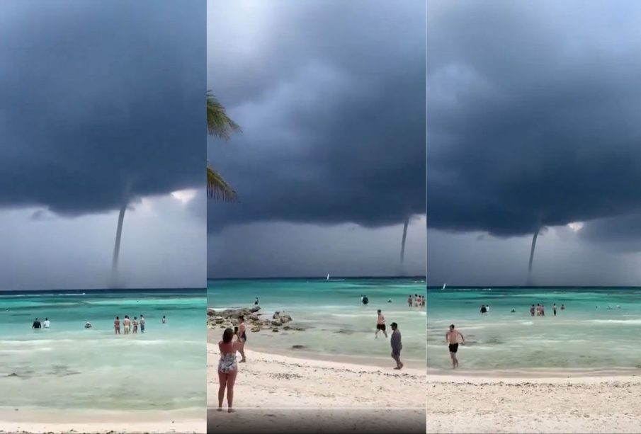 Tromba marina sorprende a turistas en Tulum (Video)