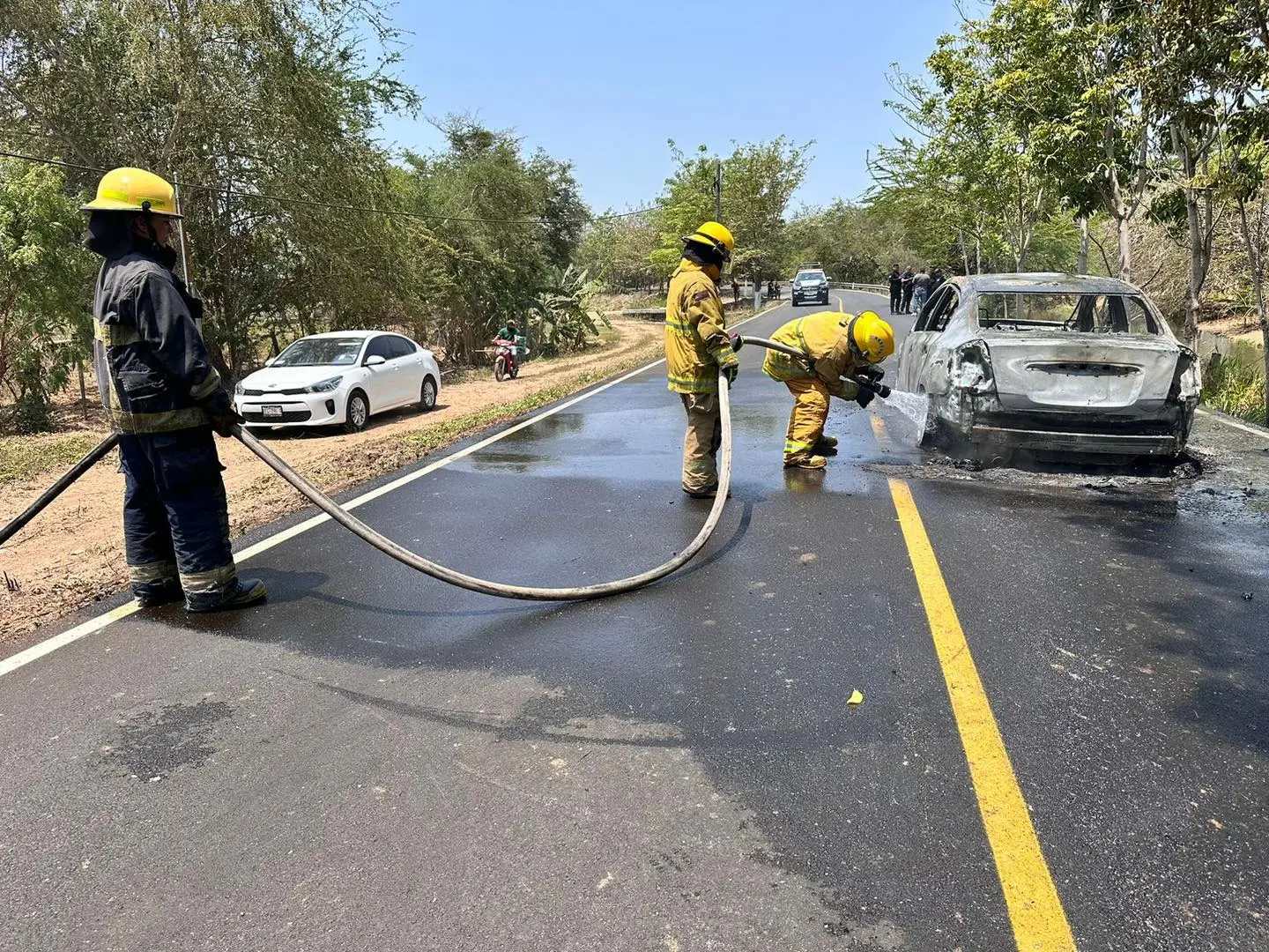 Llamas consumen vehículo en carretera de San Juan a El Colomo