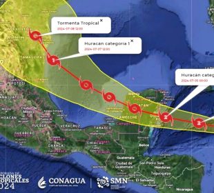 Mapa de la trayectoria de "Beryl"