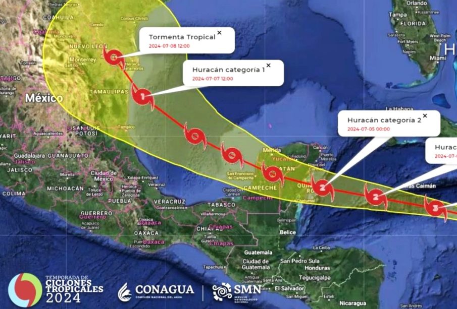 Mapa de la trayectoria de "Beryl"