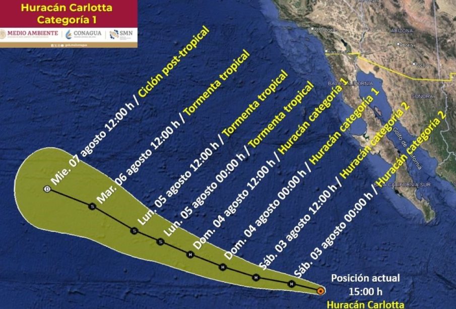 Huracán Carlotta aumenta la probabilidad de chubascos en BCS