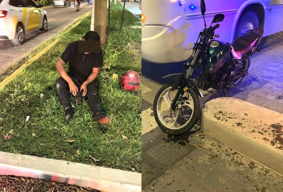 Motociclista en el camellón tras ser atropellado