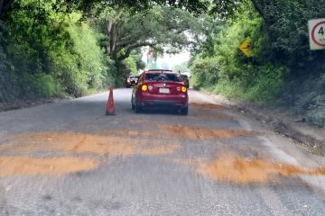 Ciudadanos Tapan baches con aserrín federal 200 Compostela