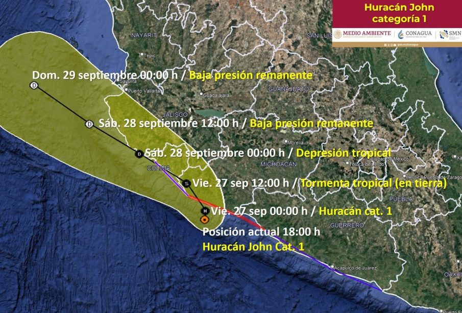 Huracán John se aproxima a la costa suroeste de México