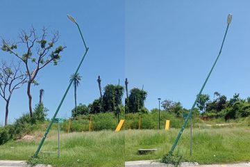 Vecinos de Ecoterra piden reparen un poste de luz a punto de caer