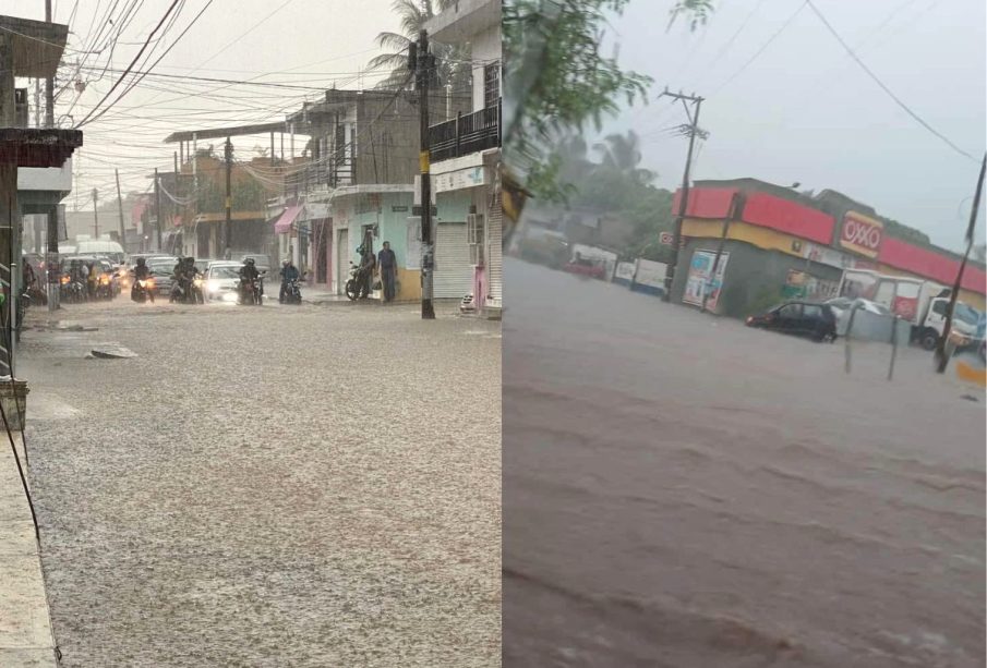 Calles inundadas por la tormenta azota Bahía de Banderas