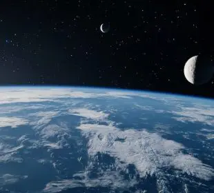Imagen de la tierra y dos lunas