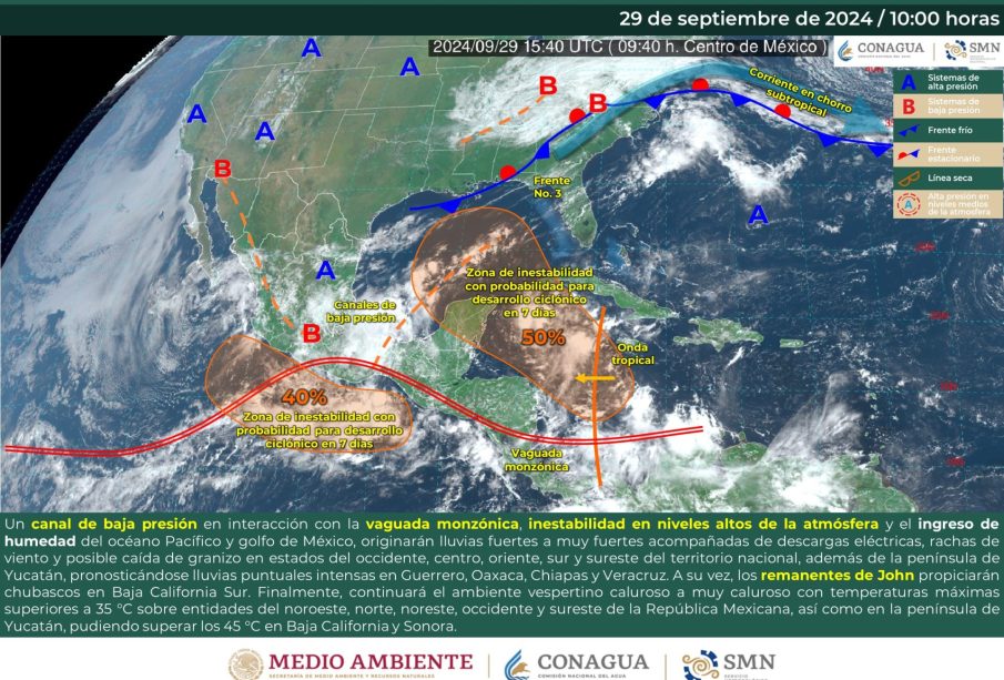 Mapa de los sistemas meteorológicos actuales