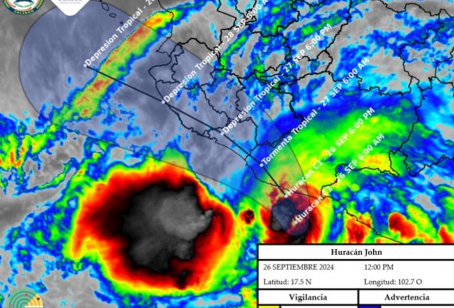 Mapa satelital con trayectoria del huracán John