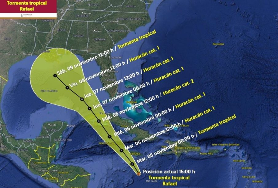 Tormenta Tropical Rafael se fortalece y amenaza el Caribe