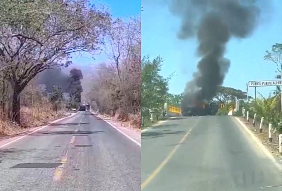 Quema de vehículos en carreteras de Casimiro Castillo, Jalisco