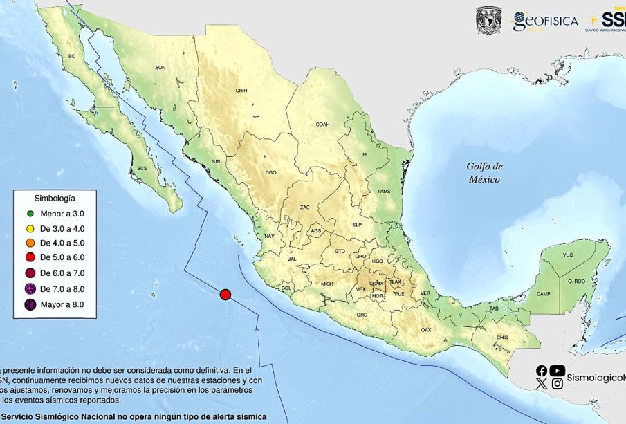 Mapa de sismo en Cihuatlán, Jalisco