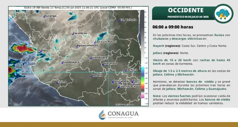 Clima en el Occidente HOY 5 de julio. 