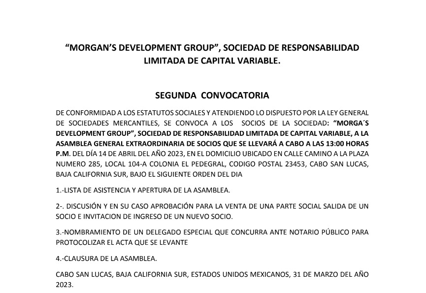 Convocatoria Morgan's Development Group