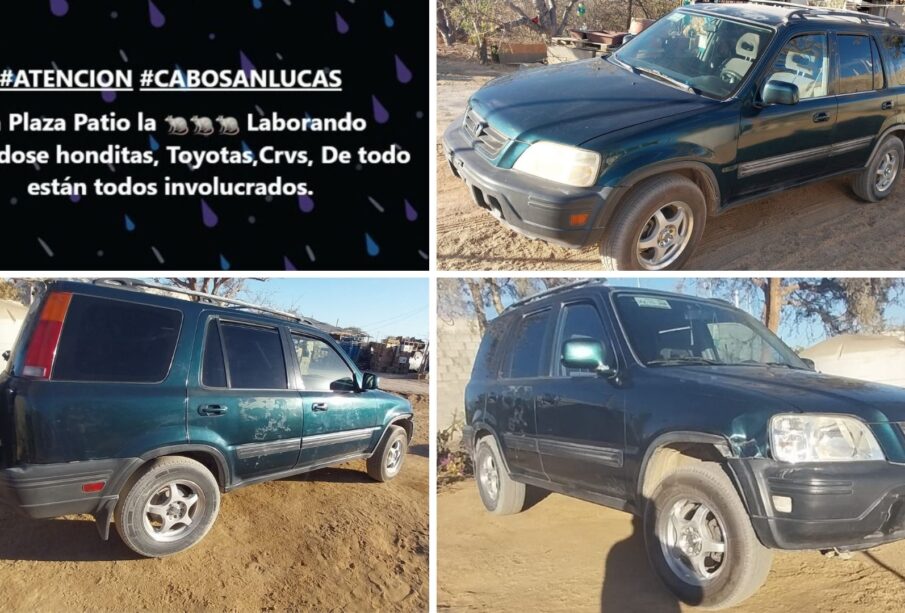 Camioneta robada en la plaza comercial ubicada en la colonia Brisas del Pacífico el pasado jueves.