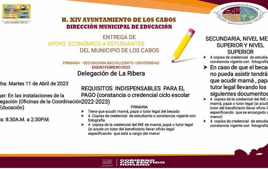 Convocatoria para apoyo económico a estudiantes de Los Cabos.