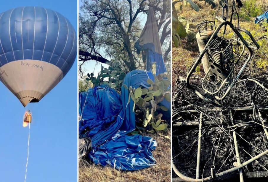 Globo aerostático incendiado en Teotihuacán