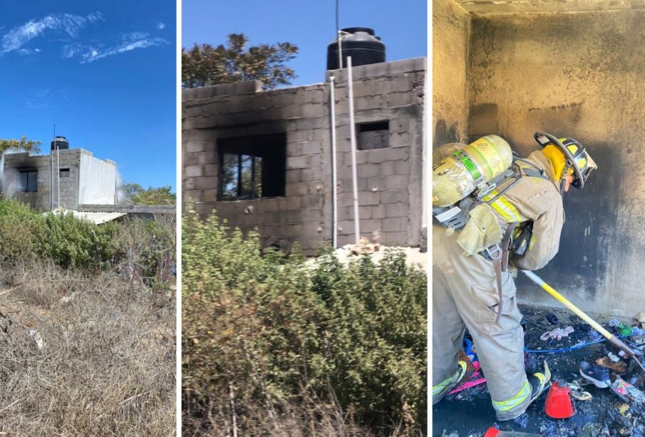 Incendio en una vivienda en etapa de obra de ampliación en la colonia Las Flores.