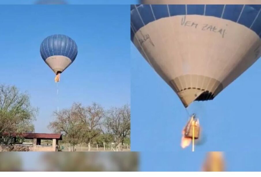 Globo aerostático mientras se quemaba en Teotihuacán; Regina sobrevivió