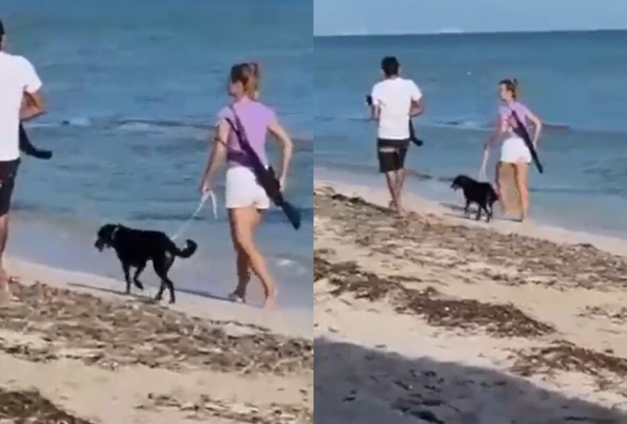 Mujer armada paseando en playa de Yucatán causa pánico