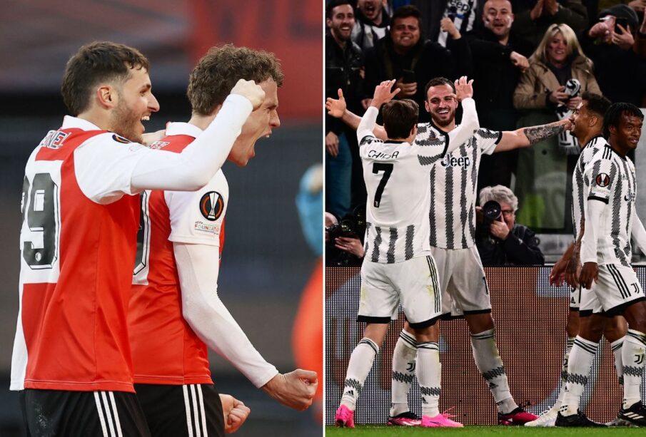 Jugadores del Feyenoord y la Juventus festejando un gol